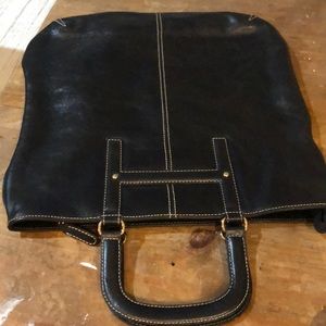 Black leather slim tote